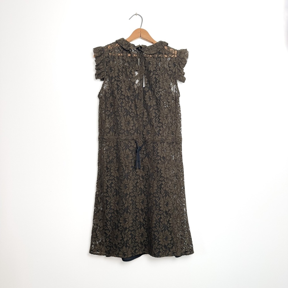 SONIA by Sonia Rykiel Lace Ruffle Collar Dress Olive Green - Size 8/10 - Picture 2 of 7
